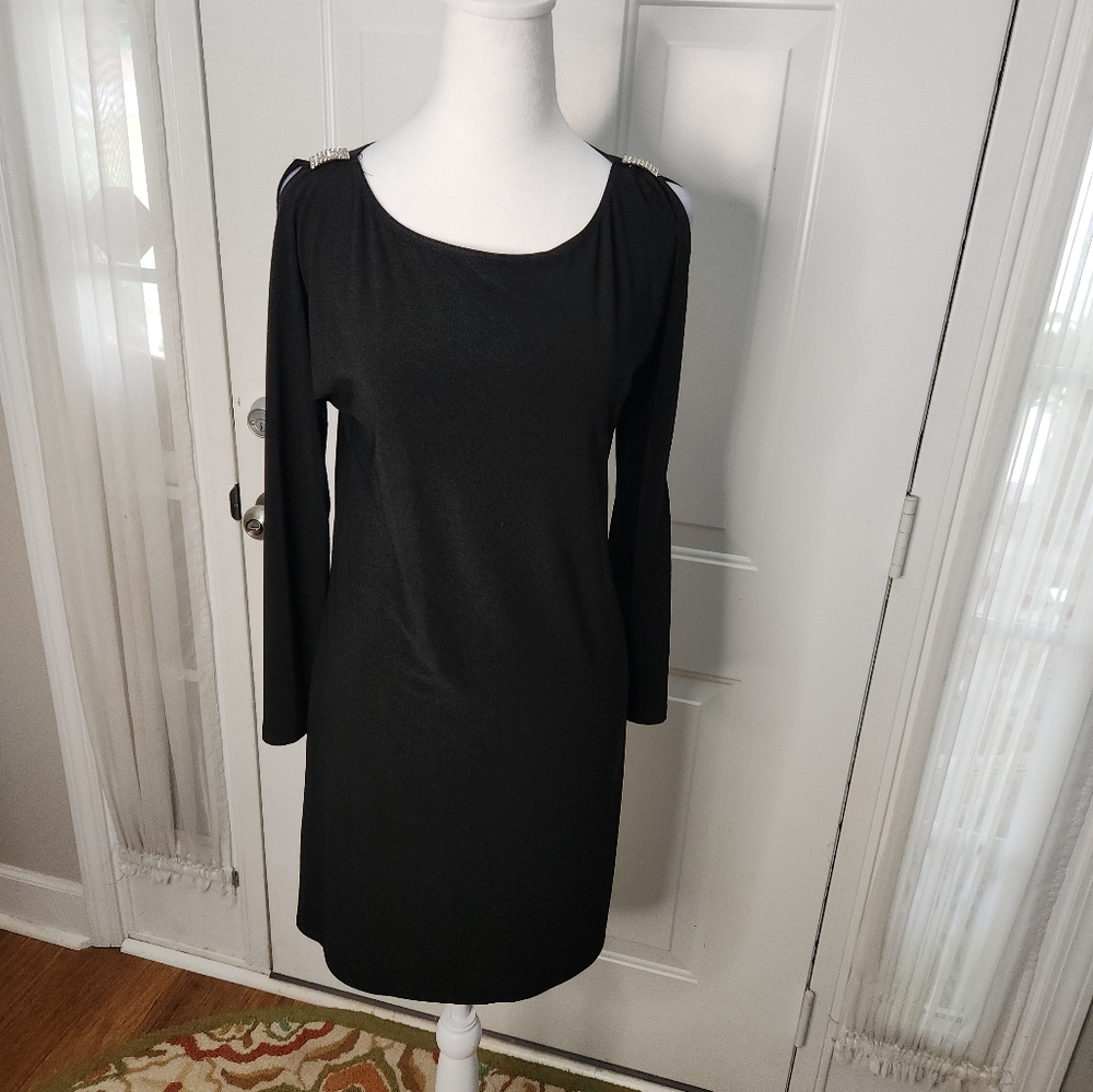 NWT Nik and Nash Black Cold Shoulder with Rhinestone Piece on Shoulder  Size Med